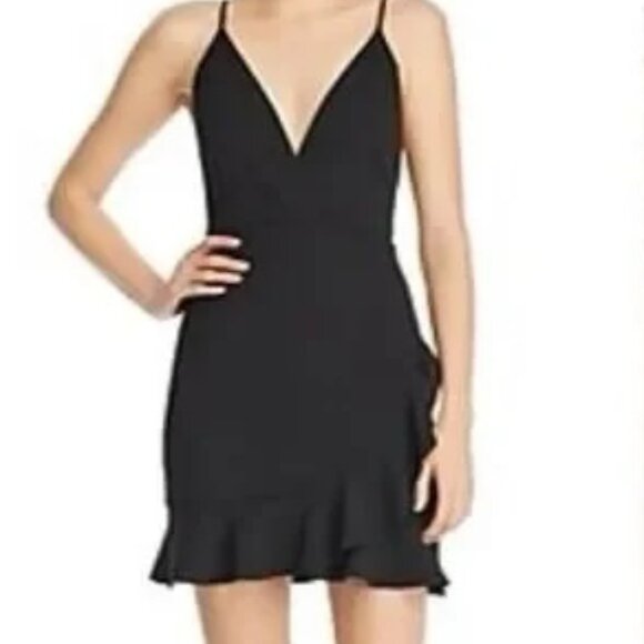 Sunset + Spring Ruffled Crossover Mini Dress - Black - Picture 2 of 4